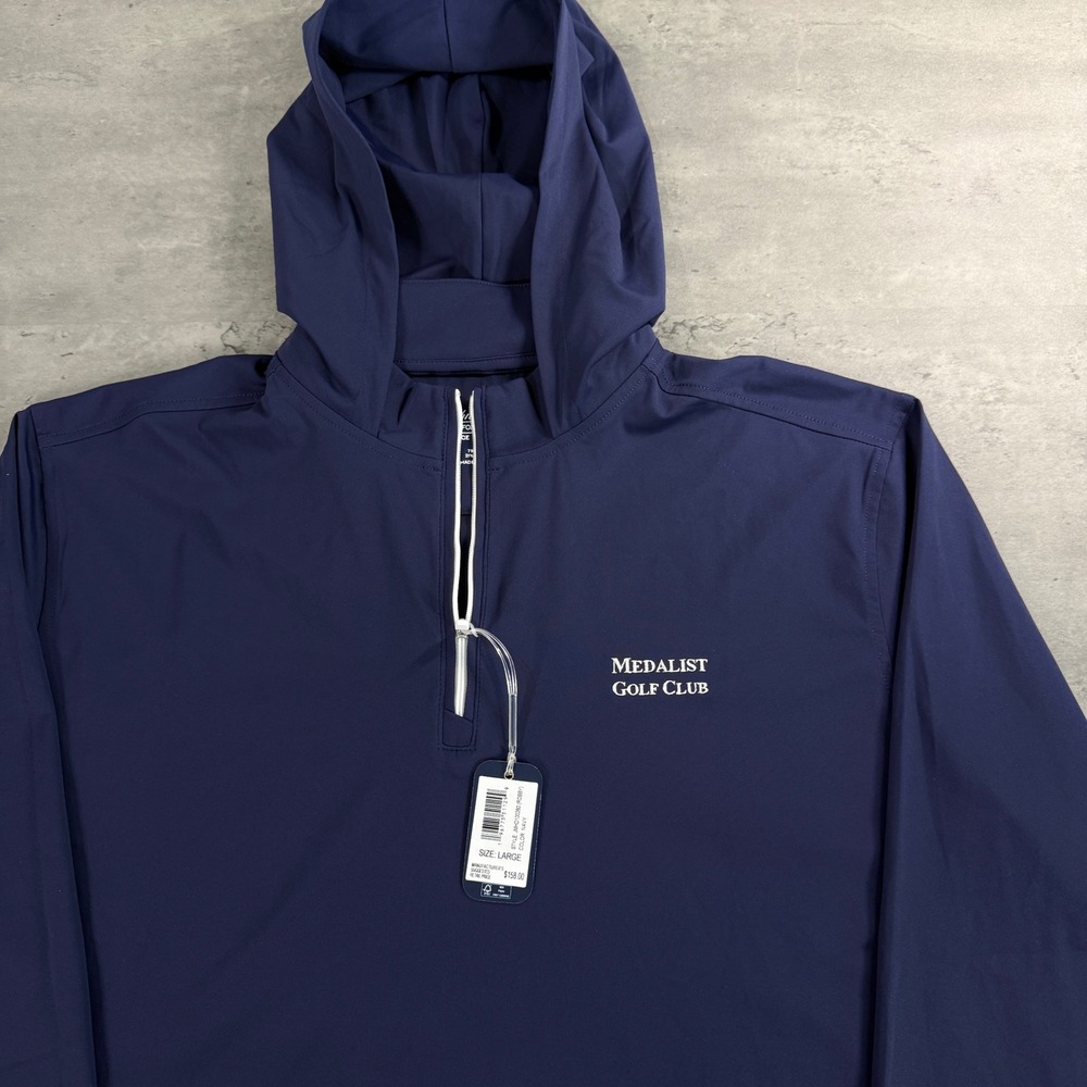 Johnnie-O Hoodie Mens Large Navy Blue 1/4 Zip Medalist Golf Club Tiger Woods